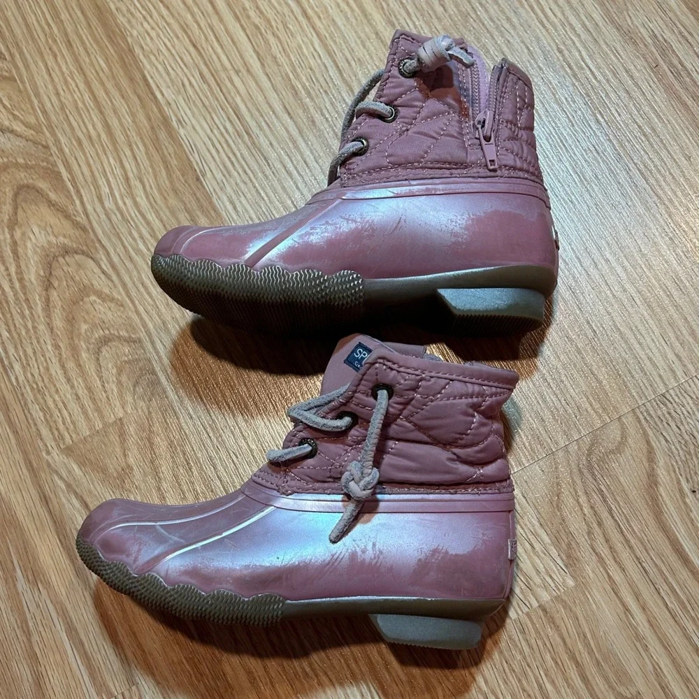 Girls Pink Sperry Duck‎ Boots Quilted Nylon Waterproof Size Little Kid Shoes